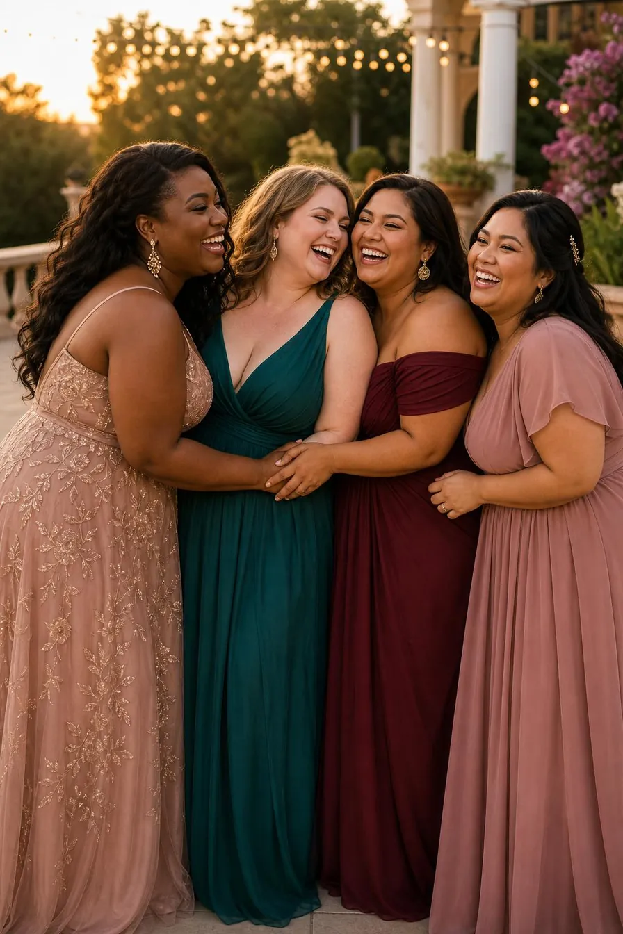 An elegant Big Beautiful Woman in a blush silk gown